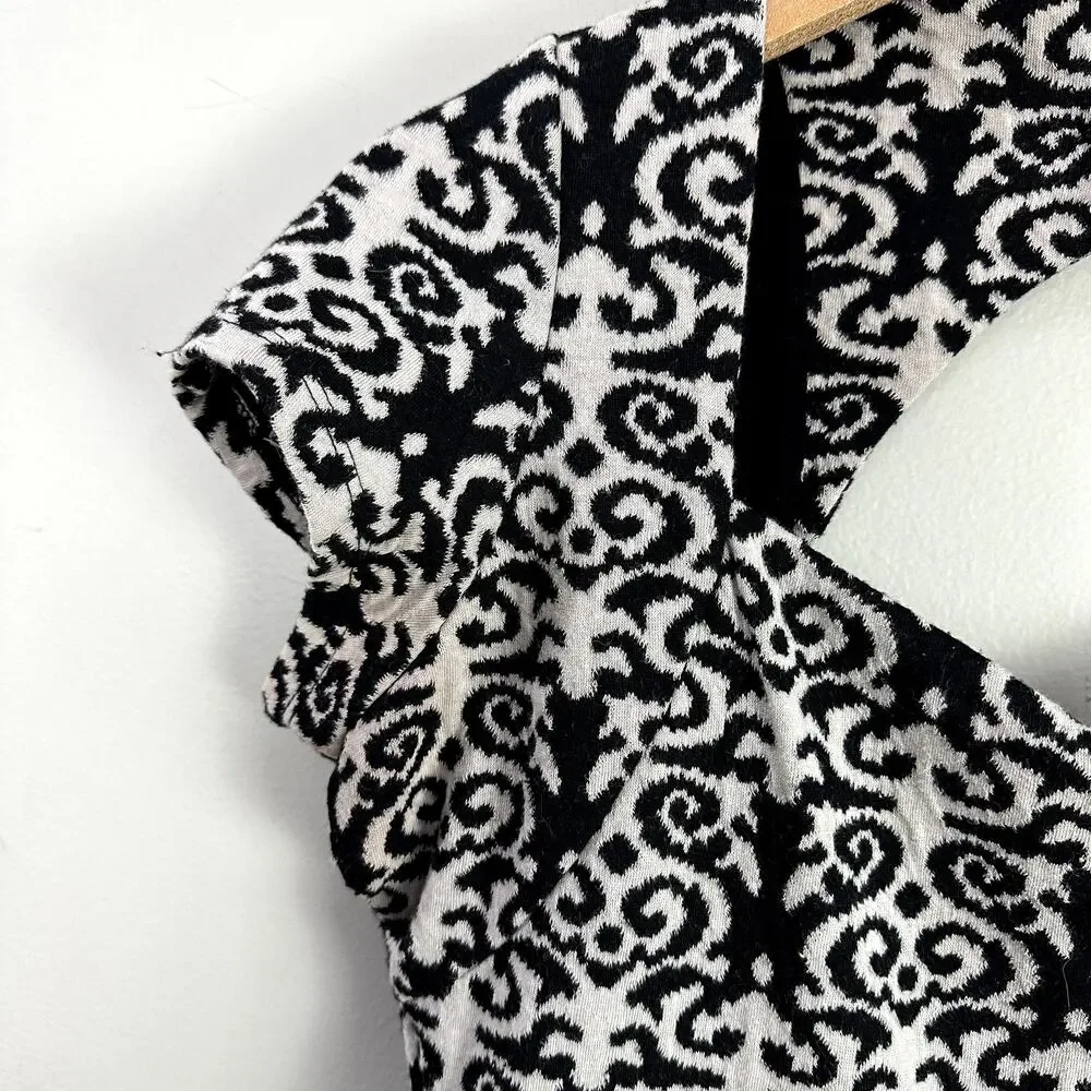 Anthropologie Deletta Quilted Calendolia Dress S Small Black Floral Swirl Print